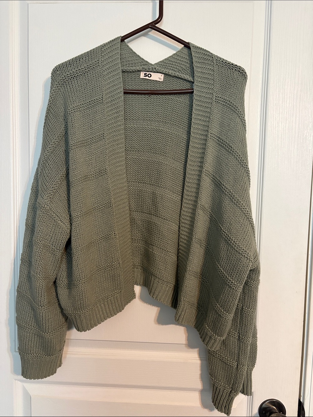 SO Open-Front Knit Cardigan in Sage